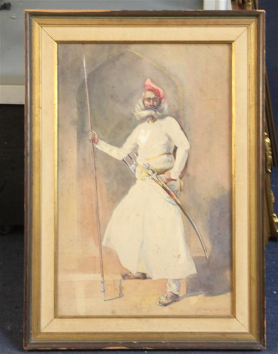 Alfred Crowdy Lovett (1862-1919) Portrait of an Indian warrior 21 x 13.5in.